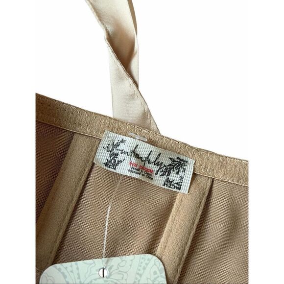 NEW Free People Casino Got Glam Tie Strap Satin Midi Latte Gold Sleeveless Dress - Picture 7 of 12